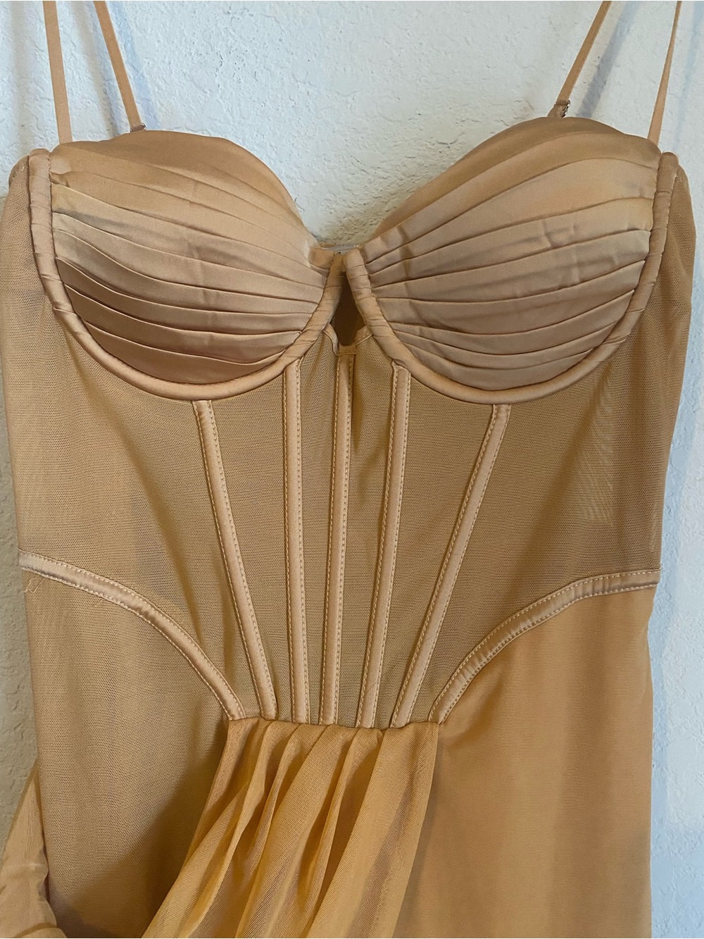 Oh Polly Glam Gold Draped Corset Midaxi Formal Dress Asymmetric Wrap Slit 4 - Picture 3 of 16